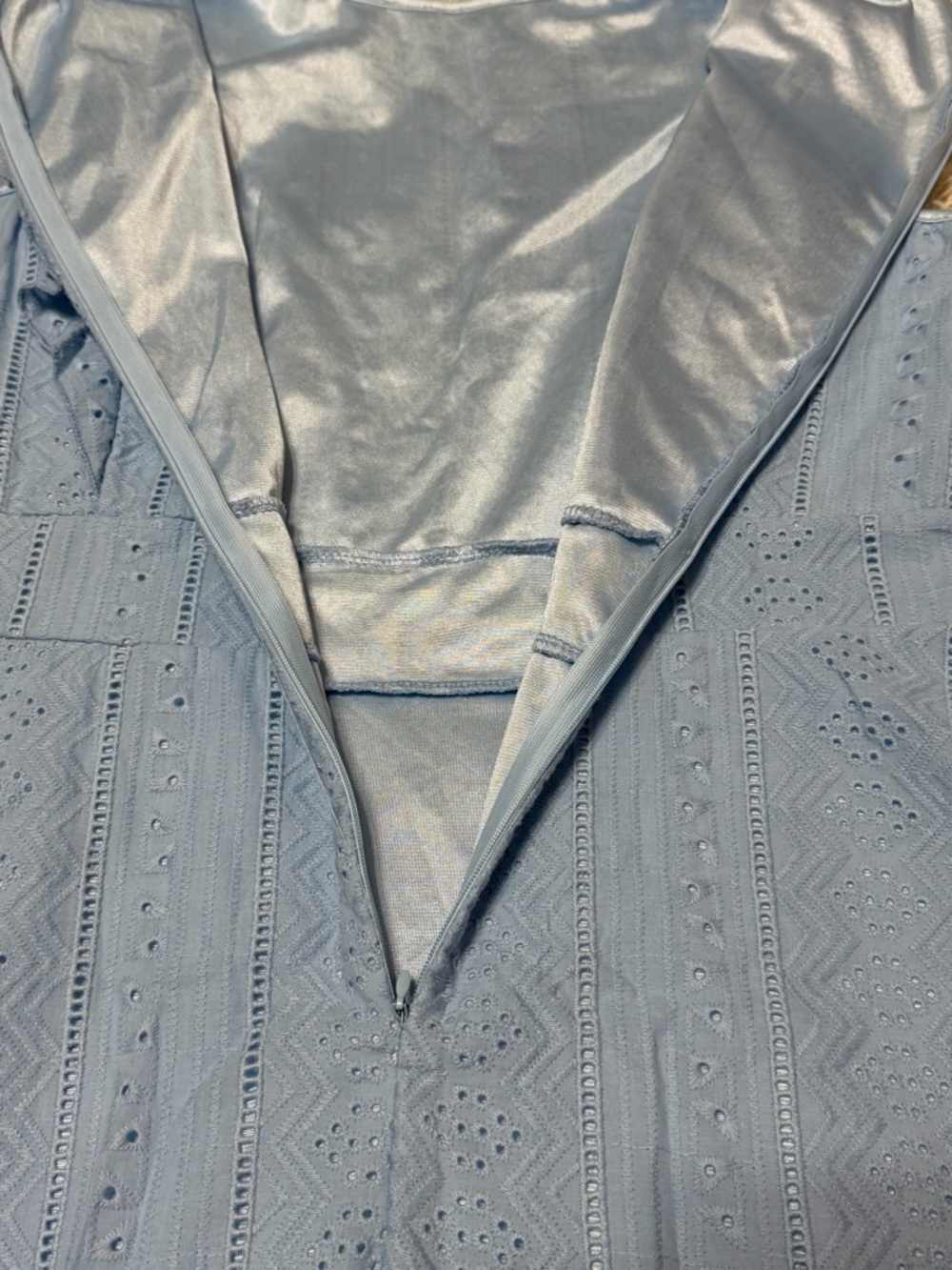 NWOT women’s size large Ecowish Light Blue Eyelet Ruffle Sleeve Dress - Picture 9 of 9